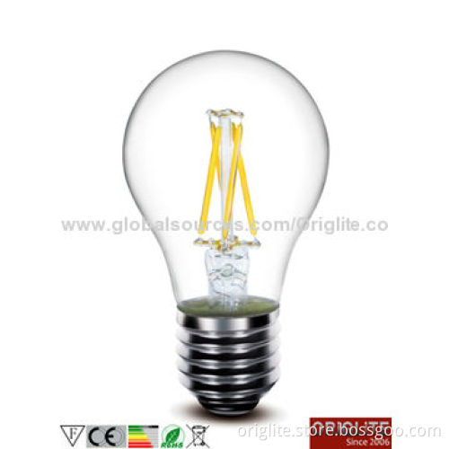 LED bulb lamp, 4W/85-245VAC/filament type/Samsung Chip/glass bulb/120lm/w/360 beam angle/E27/35,000H